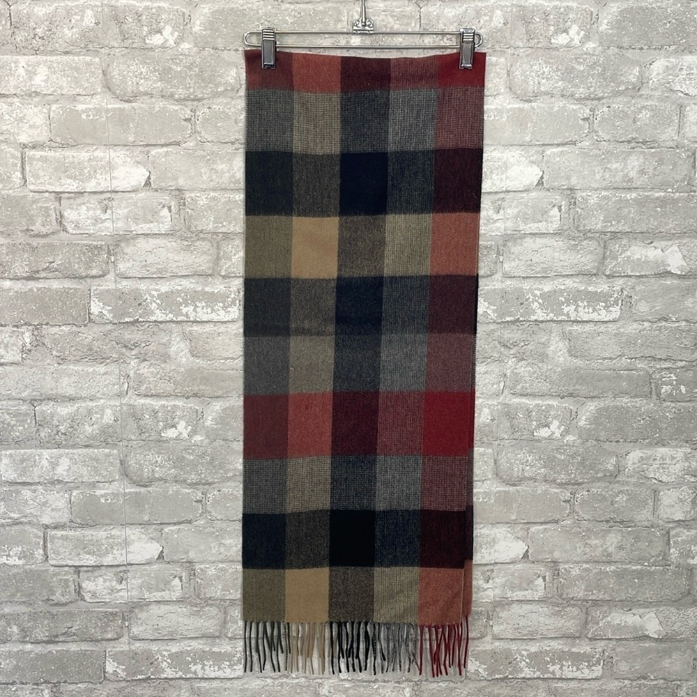 Jos A Bank Cashmere Plaid Fringe Scarf